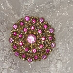 Elegant Gold Toned and Pink Rhinestone  Brooch